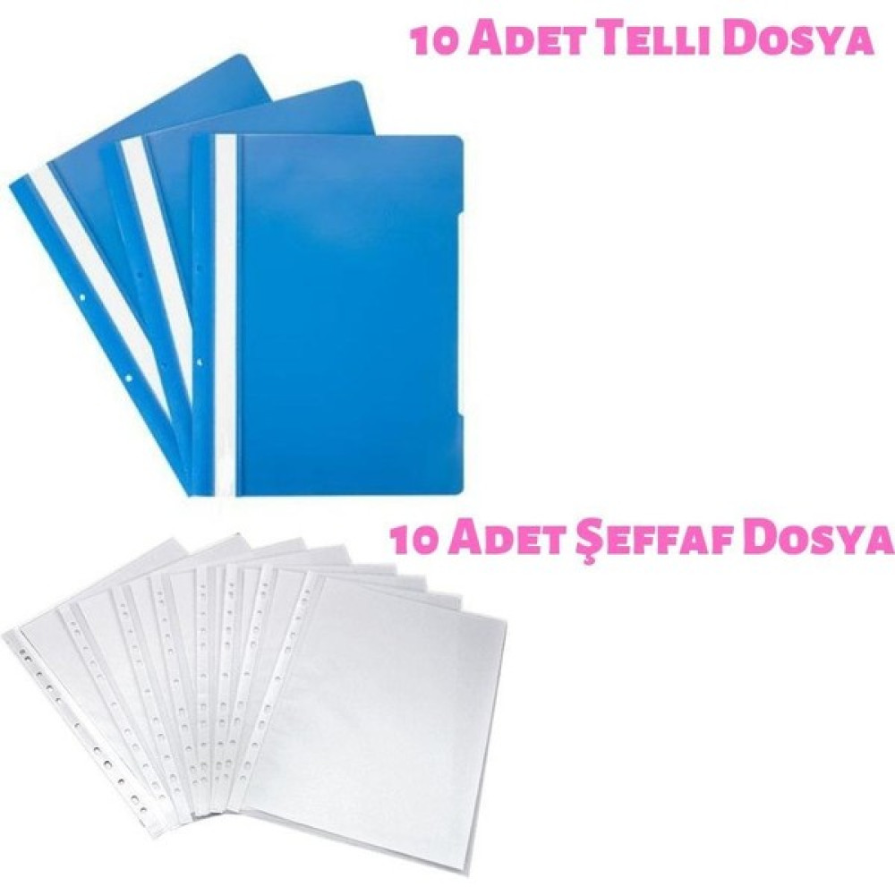 Hellove Şeffaf Dosya + Plastik Telli Dosya A4 Poşet Dosya Mavi Dosya Dosya Fiyatı