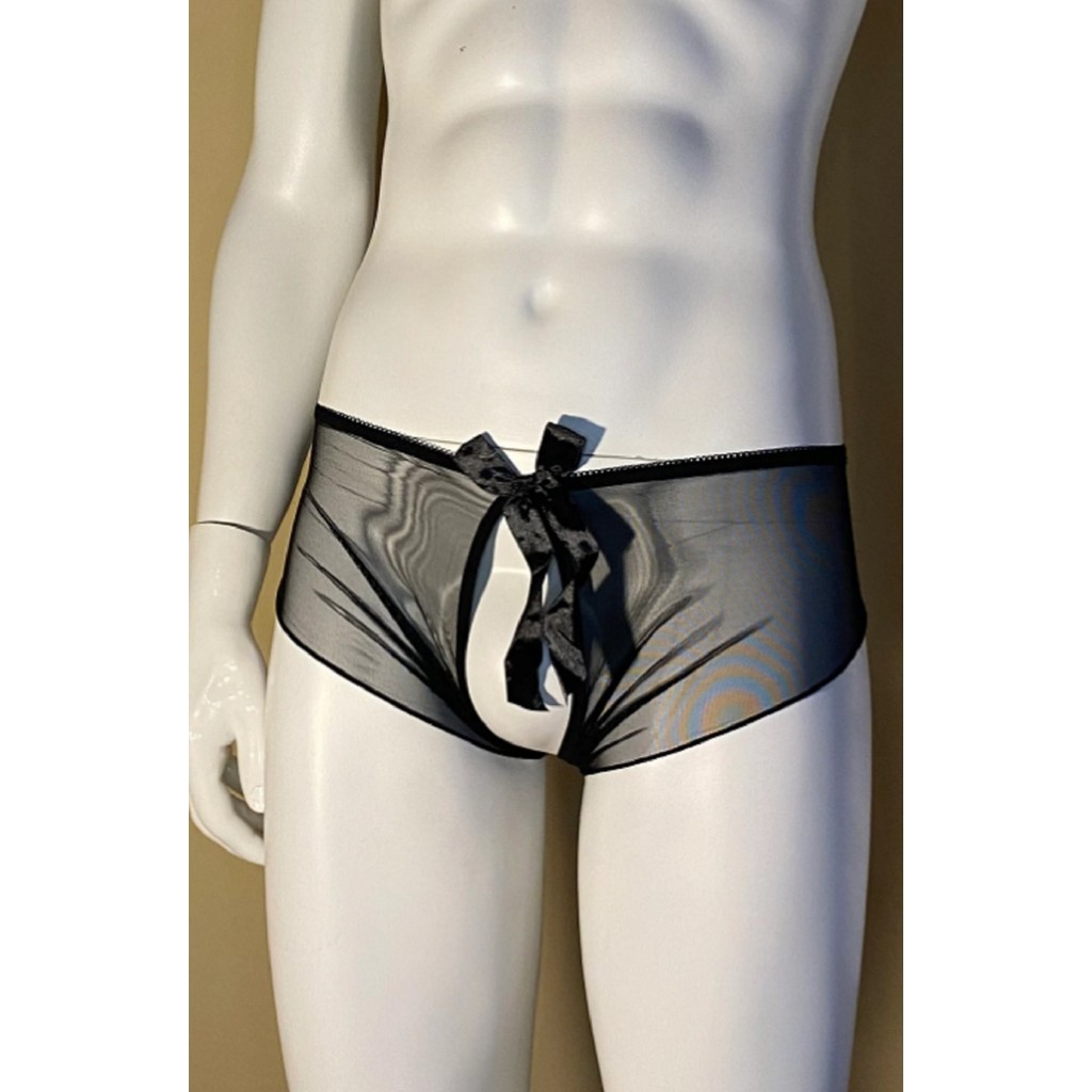 Heloshe Erkek Siyah Tül Siyah Kurdeleli Özel Bölgesi Açık Sexy Fantezi Boxer Diğer Fiyatı