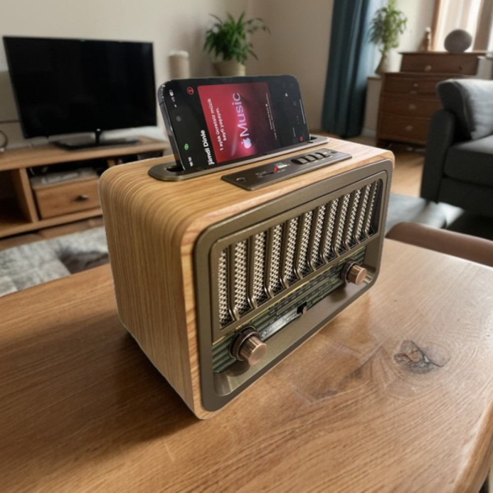 Helsinki Machine 2868BT Büyükboy Dekoratif Nostaljik Radyo, Usb+Tf Card, Telefon Tutucuklu, Müzik Çalar - Açık Kahverengi Alarmlı Saatler & Radyolar Fiyatı