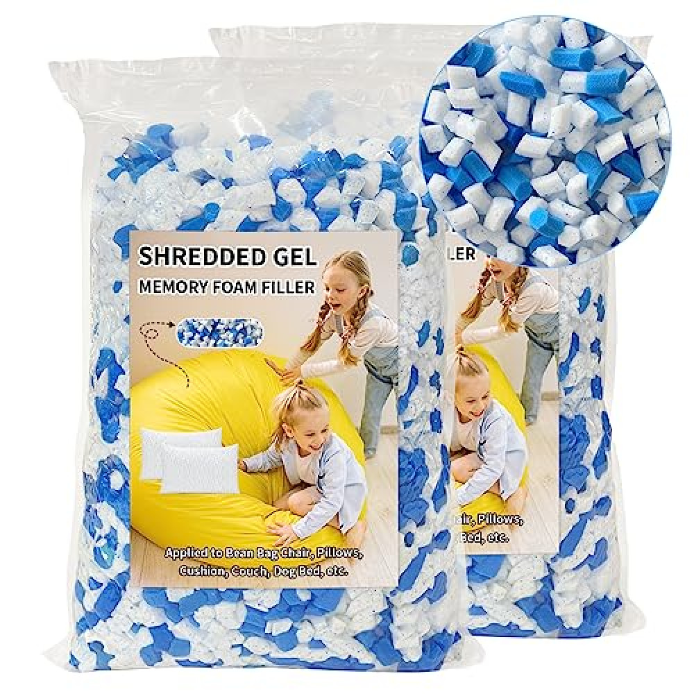 Hem Dgpsy 10lbs Shredded Gel Memory Foam Filling for Bean Bag Chair, Real Memory Foam Stuffing for Cooling Pillow, Couch, Pouf Beanbag Chair, Dog Bed, Cushion, Art Crafts