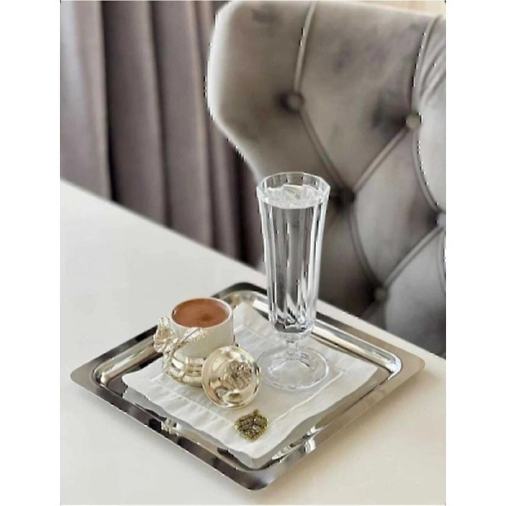 Hem Life 6 Lı Lüx Kare Çelik Gümüş Renk 21X21CM Kahve Servis Sunum Tepsisi Tabağı Servis Tepsisi Fiyatı