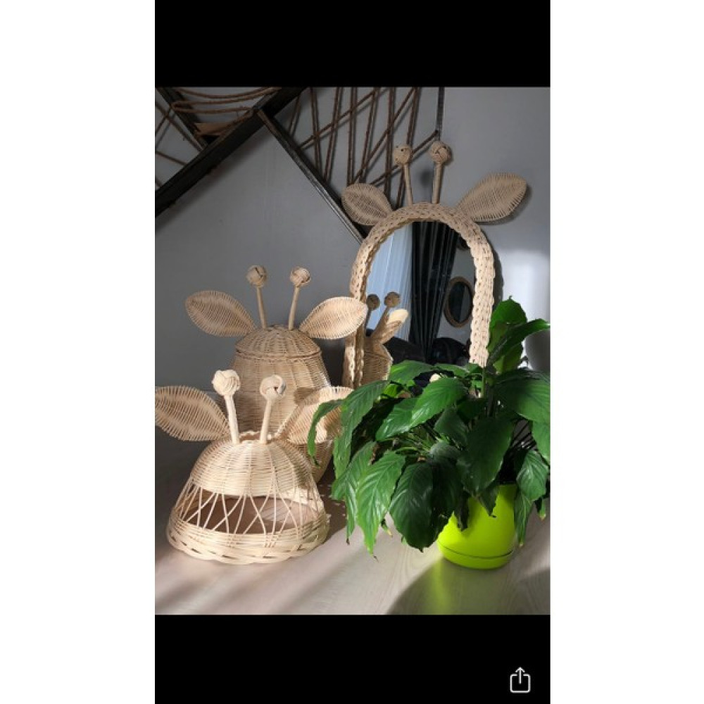 Hema Bambu Rattan Zürefa Ayna,sepet,avize Takımı - Hasır Rengi - 1'li Avize Fiyatı