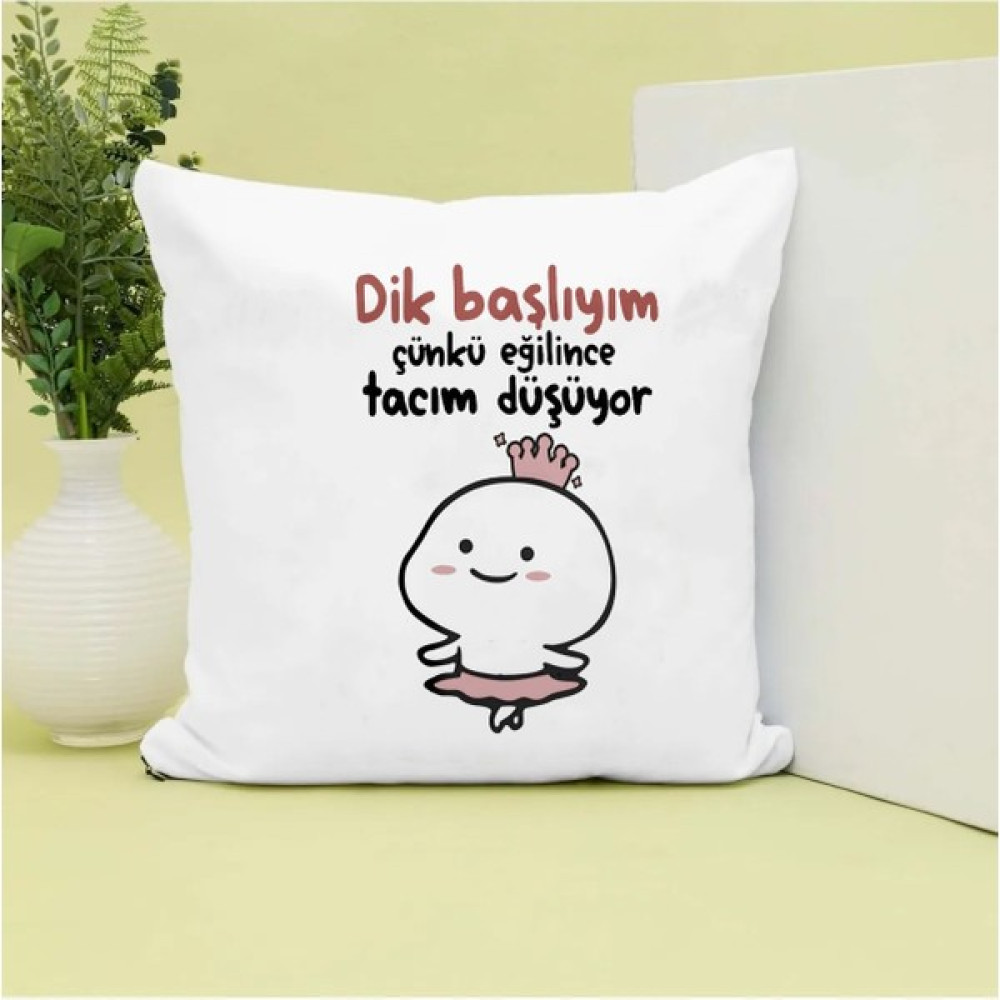 Hen GSM Dik Başlıyım Çünkü Eğilince Tacım Düşüyor Yazılı Mochi Cat Baskılı Hediyelik Yastık Hediyelik Eşya Fiyatı