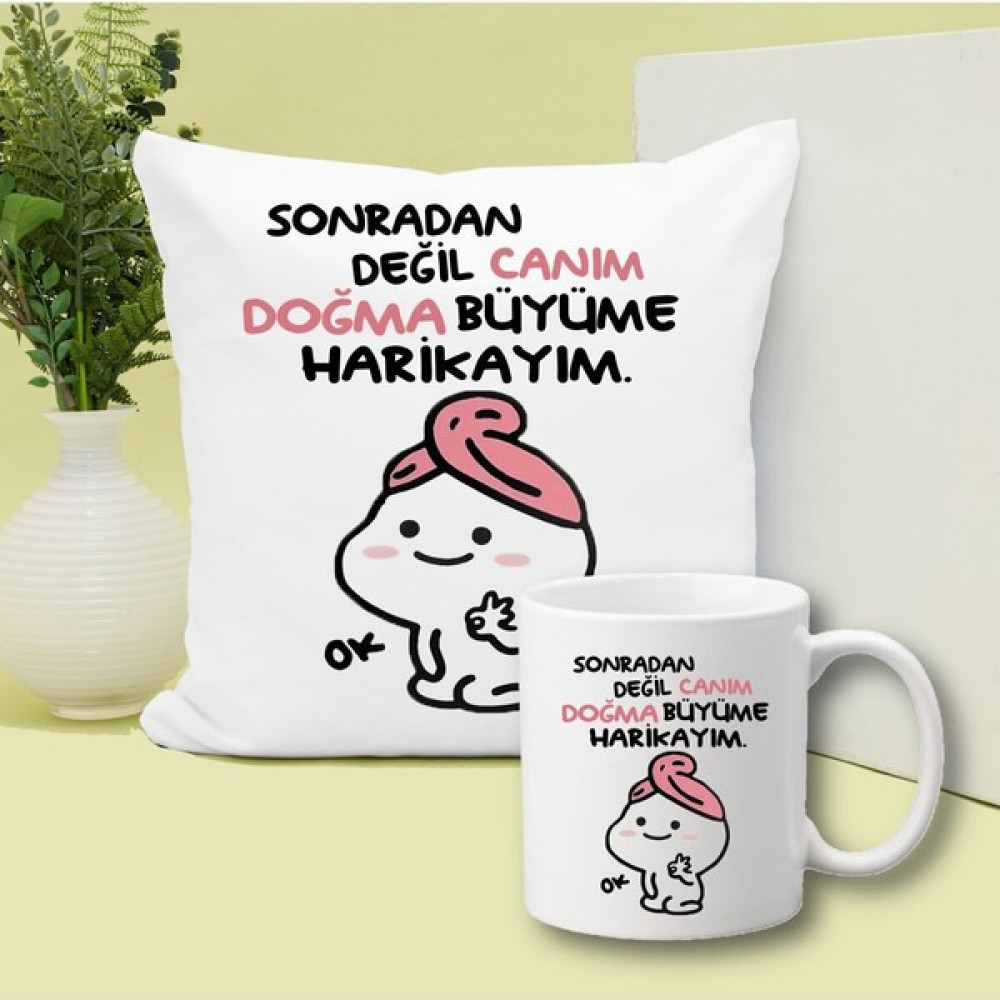 Hen GSM Doğma Büyüme Harikayım Baskılı Kupa ve Yastık Hediyelik Set Arkadaşa Hediye Hediyelik Eşya Fiyatı