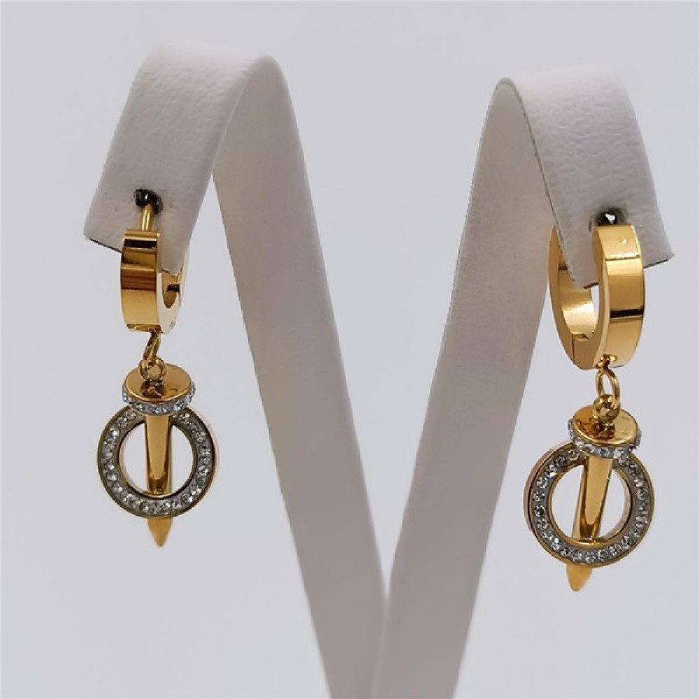 Hena Çelik Gold Zirkon Taşlı Çivi Küpe Altın, Takı & Aksesuar Fiyatı