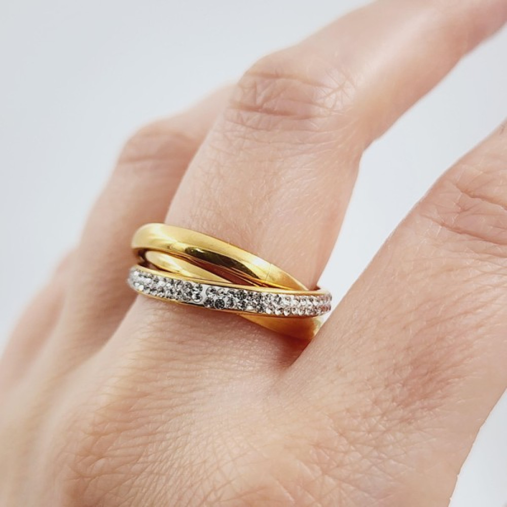 Hena Çelik Gold Zrikon Işlemeli Üçlü Alyans Stres Yüzüğü Altın, Takı & Aksesuar Fiyatı