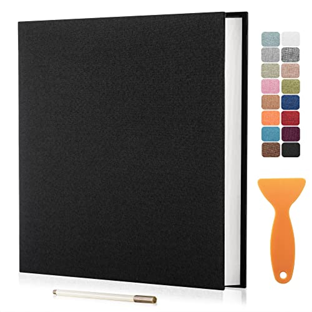 HenPisen Large Photo Album Self Adhesive Scrapbook Album for 4×6 5×7 8×10 Pictures DIY Magnetic Linen Cover Album 40 Pages for Family Wedding Gifts with Metal Pen and Plastic Board