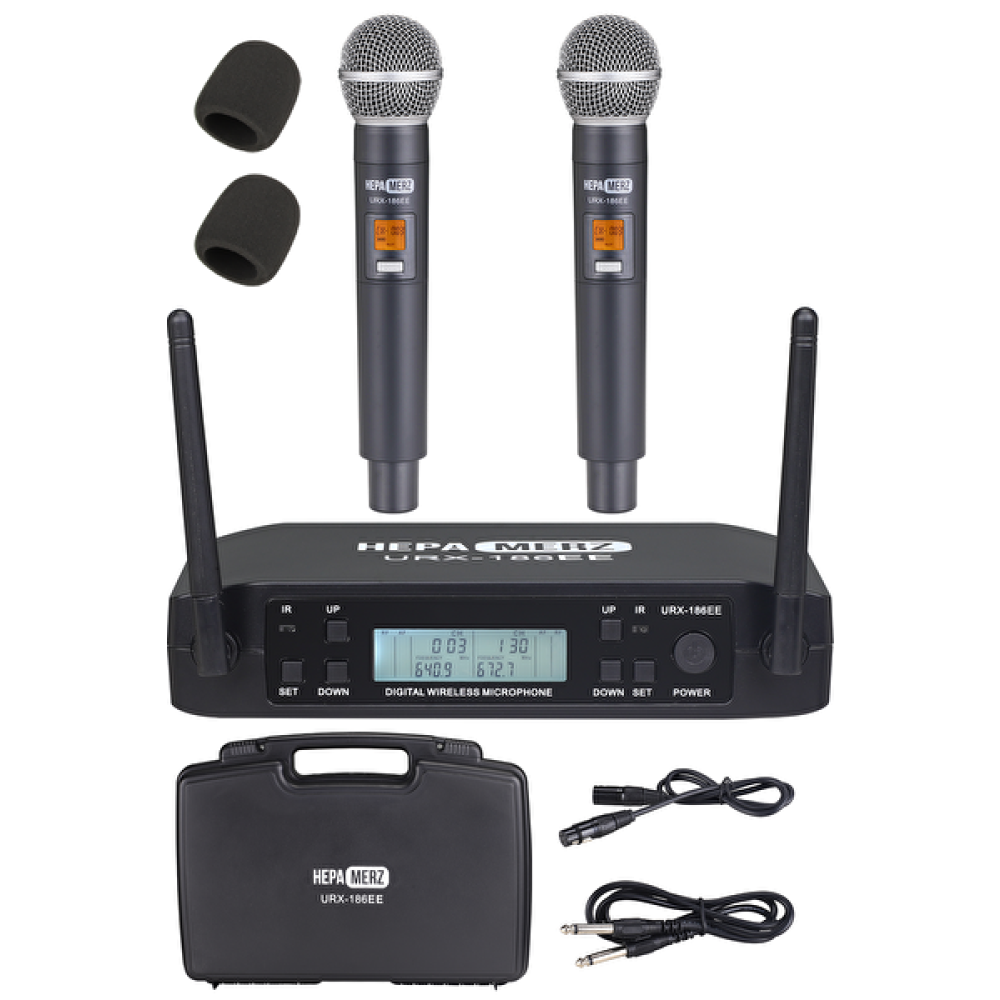 Hepa Merz Urx-186Ee UHF 2x100 Kanal Çiftli Çift Anten LCD Ekran Kablosuz El Mikrofonu Bilgisayar Mikrofonu Fiyatı