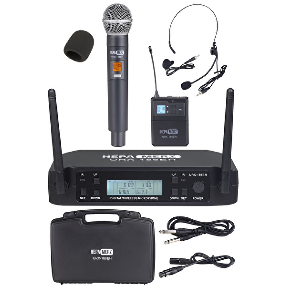 Hepa Merz Urx-186Eh UHF 2x100 Kanal Çift Anten LCD Ekran Çiftli Kablosuz El Yaka Headset Mikrofonu Bilgisayar Mikrofonu Fiyatı