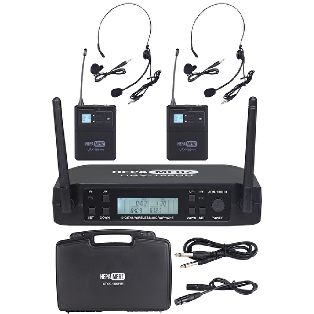 Hepa Merz Urx-186Hh UHF 2x100 Kanal Çift Anten LCD Ekran Çiftli Kablosuz Yaka ve Headset Mikrofonu Bilgisayar Mikrofonu Fiyatı