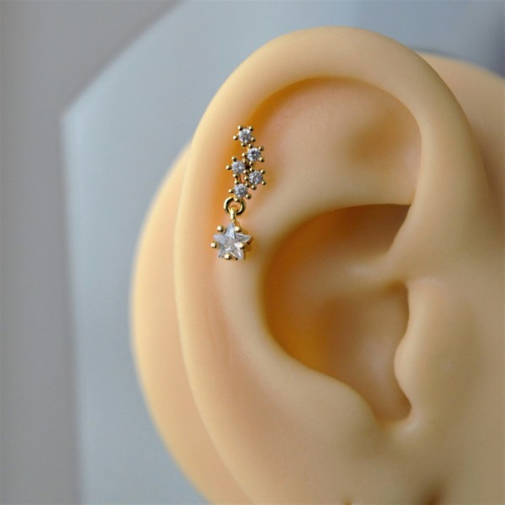 Heppii Gold Cerrahi Yıldız Sallantılı Yıldız Helix Piercing Lob Kıkırdak Tragus - Çok Renkli Altın & Gümüş Piercing Fiyatı