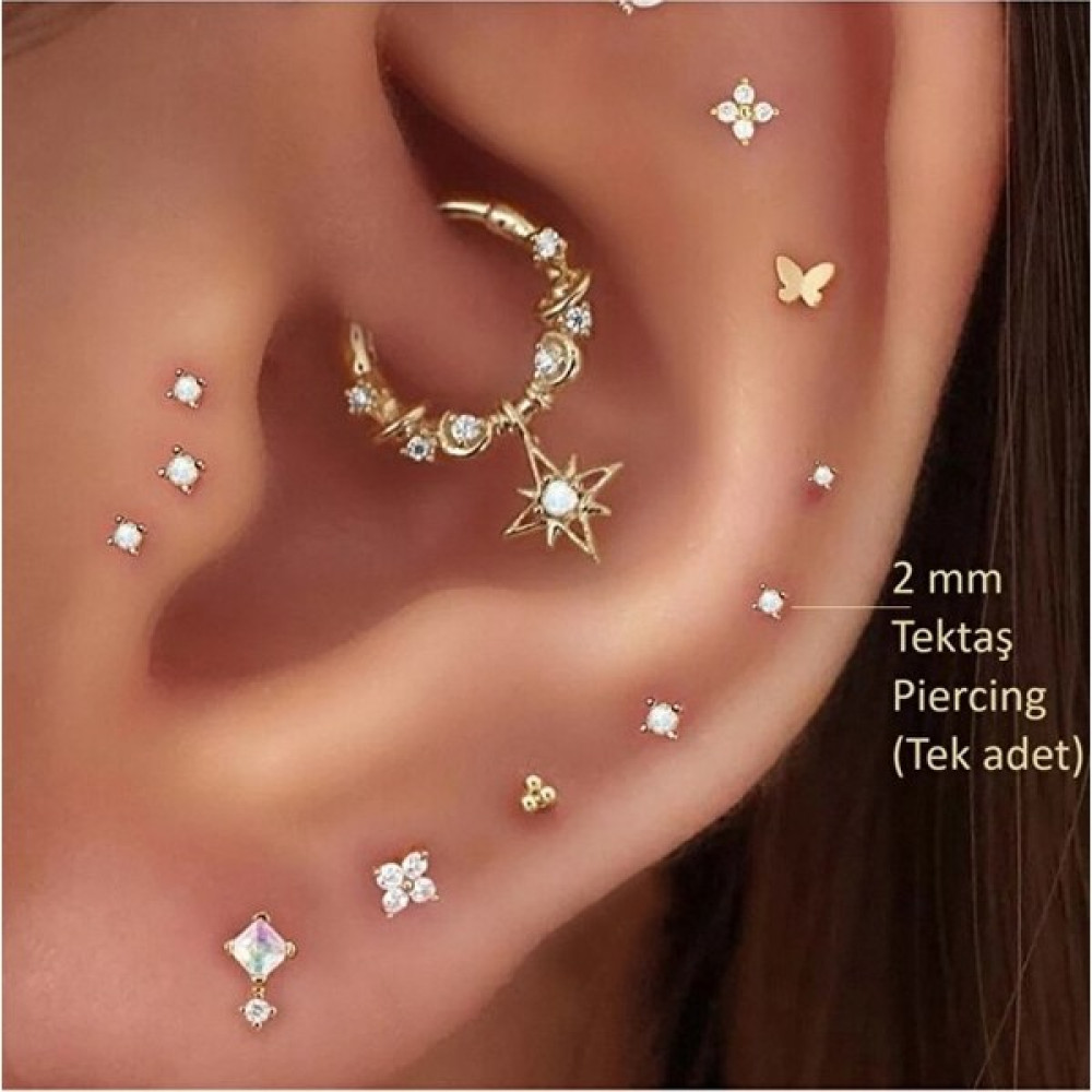 Heppii Mini Tektaş Cerrahi Çelik Tragus Helix Kıkırdak Conch Gold Renk 6 mm Piercing Altın & Gümüş Piercing Fiyatı