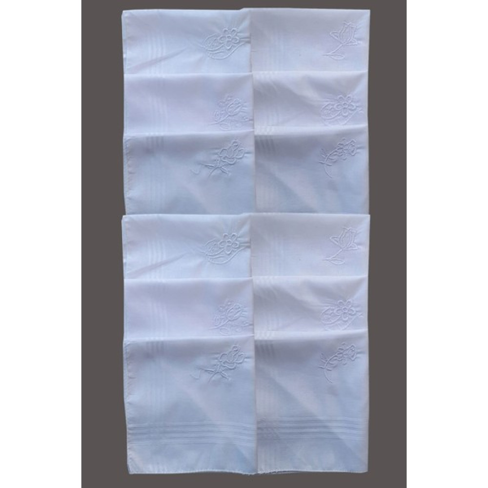 Hepsine Rakip Çiçek Işlemeli Bayan Mendili 12 Adet 28X28 cm 100 Pamuk Mendil Fiyatı