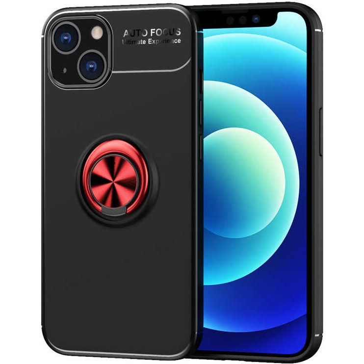 Heptek İletişim Apple Apple iPhone 13 Kılıf Kamera Çıkıntılı Renkli Yüzüklü Standlı Mıknatıslı Kapak (Ravel) - Siyah - Kırmızı Cep Telefonu Kılıfı Fiyatı