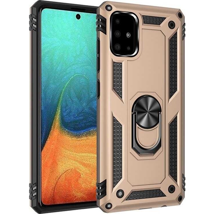 Heptek İletişim Samsung Galaxy A51 Kılıf Tank Zırh Yüzüklü Mıknatıslı Standlı Kapak (Vega) - Gold Cep Telefonu Kılıfı Fiyatı