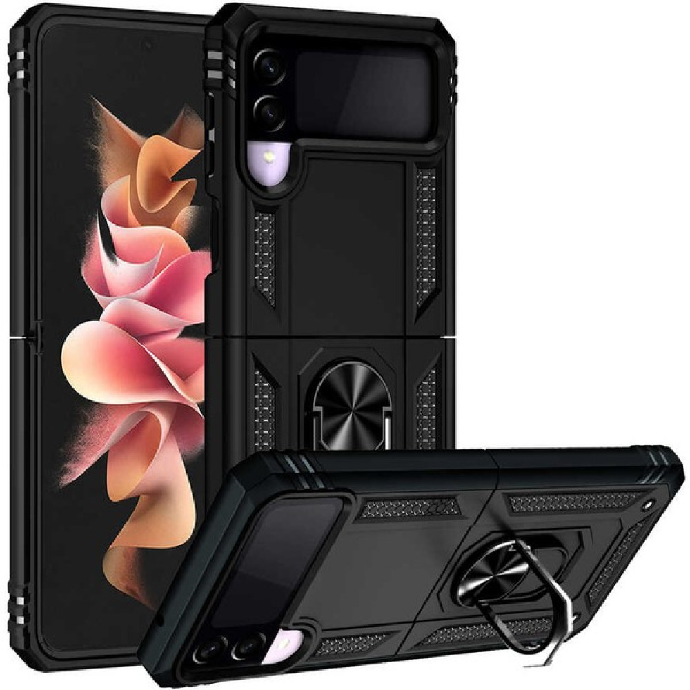Heptek İletişim Samsung Galaxy Z Flip 3 Kılıf Tank Zırh Yüzüklü Mıknatıslı Standlı Kapak (Vega) - Siyah Cep Telefonu Kılıfı Fiyatı
