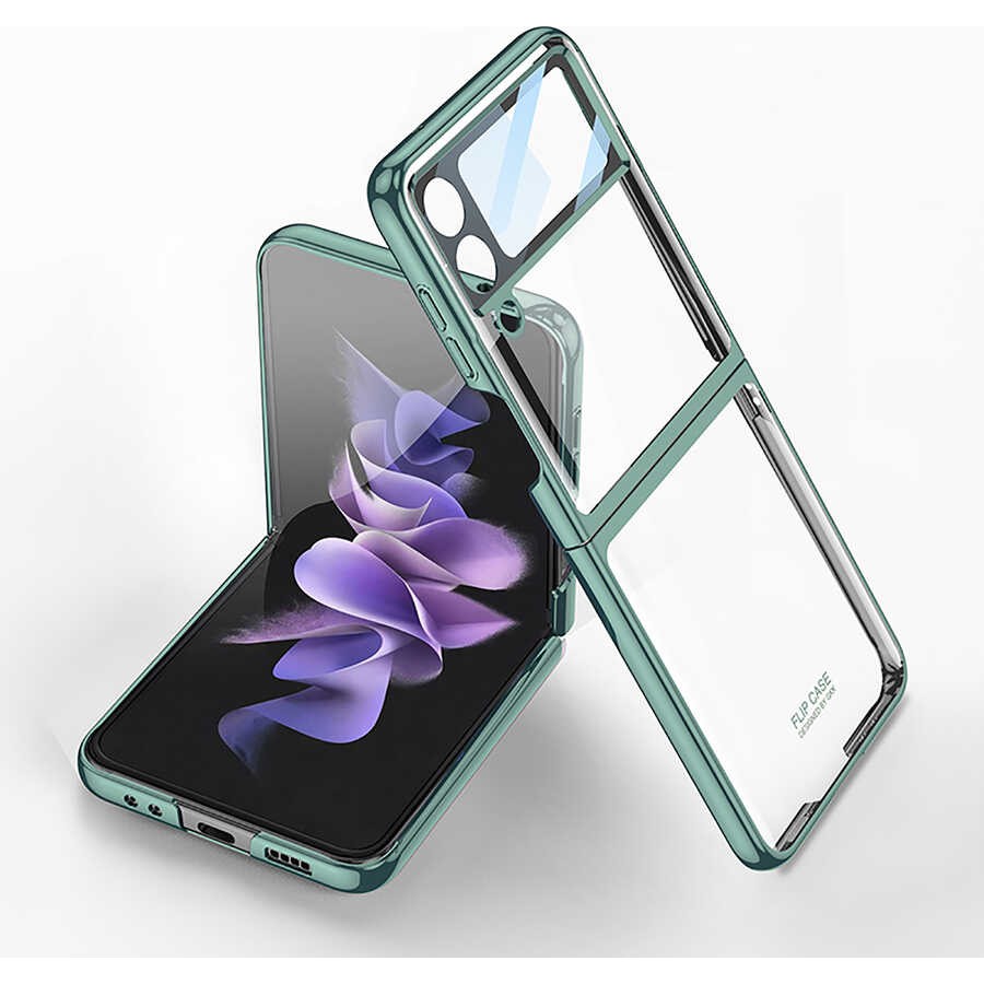 Heptek İletişim Samsung Galaxy Z Flip 4 Kılıf Kamera Lens Korumalı Kenarları Renkli Parlak Sert Şeffaf Kapak - Koyu Yeşil Cep Telefonu Kılıfı Fiyatı