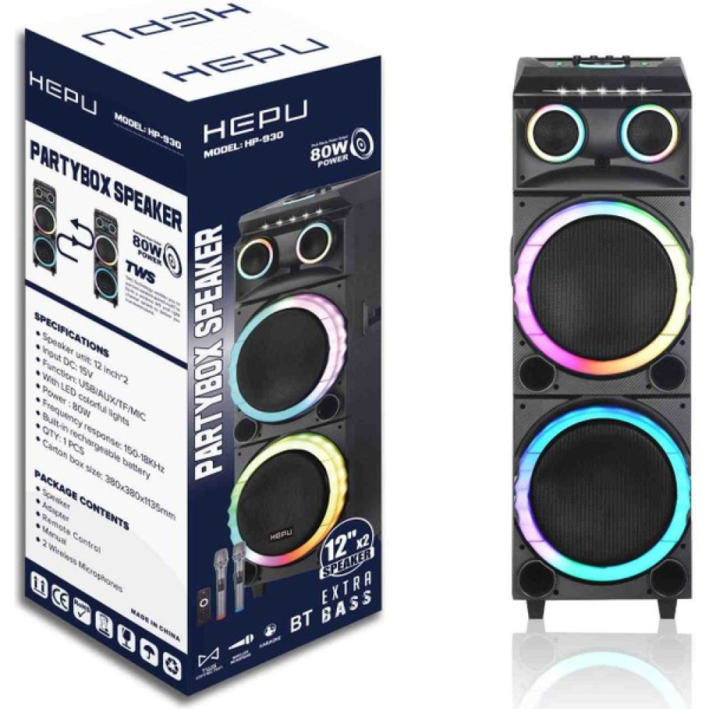 Hepu 930 2 Mikrofonlu Bluetooth Hoparlör Parti Boy Bluetooth Hoparlör Fiyatı