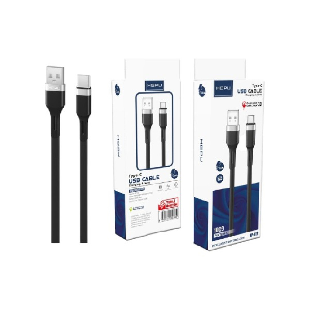 Hepu HP-412 Intelligent USB - Type-C Qc3.0 3.1A Şarj Kablosu 1mt - Siyah Cep Telefonu Şarj Cihazı Fiyatı