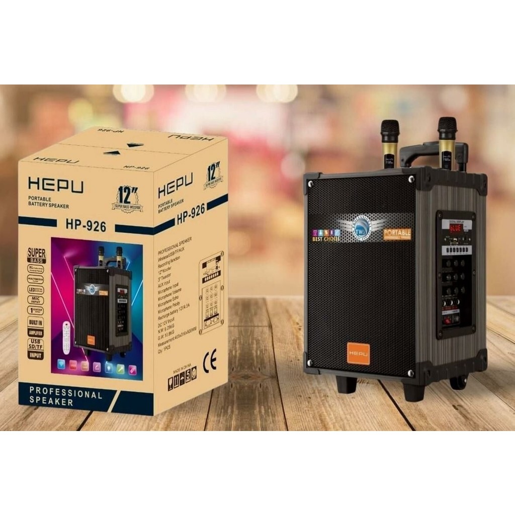Hepu HP-926 12'' 30CM Kablosuz 2 El Mikrofon Şarjlı Müzik Kutusu&mevlüt Anfisi - Renkli Laptop Adaptör Fiyatı