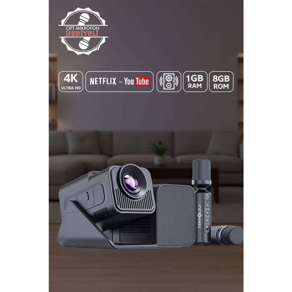 Hepu HP-SP01 Edition Projeksiyon Speaker Mikrofon 3in1 Taşınabilir Android 11 Akıllı Sinema 1gbram 8gbrom - Siyah Projeksiyon Fiyatı