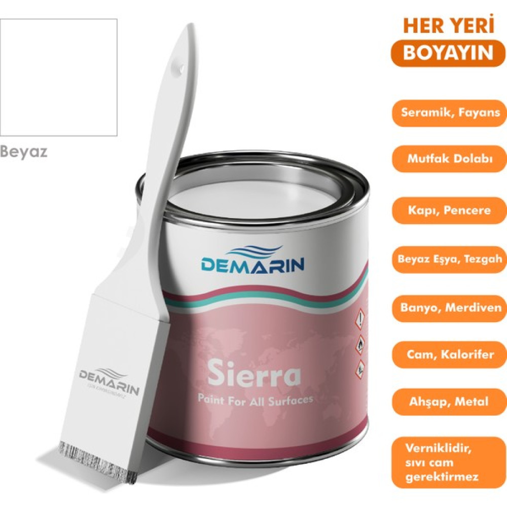Her Şeyi Boyayabilen Demarin Sierra Tek Bileşen Fayans, Tezgah, Seramik, Mobilya, Zemin Boyası - 1 Kg - Beyaz Boya Malzemeleri Fiyatı