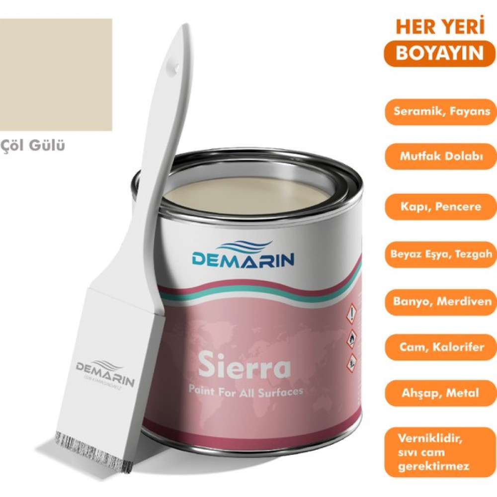 Her Şeyi Boyayabilen Demarin Sierra Tek Bileşen Fayans, Tezgah, Seramik, Mobilya, Zemin Boyası - 1 Kg - Çöl Gülü Boya Malzemeleri Fiyatı