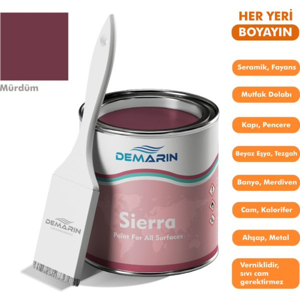 Her Şeyi Boyayabilen Demarin Sierra Tek Bileşen Fayans, Tezgah, Seramik, Mobilya, Zemin Boyası - 1 Kg - Mürdüm Boya Malzemeleri Fiyatı