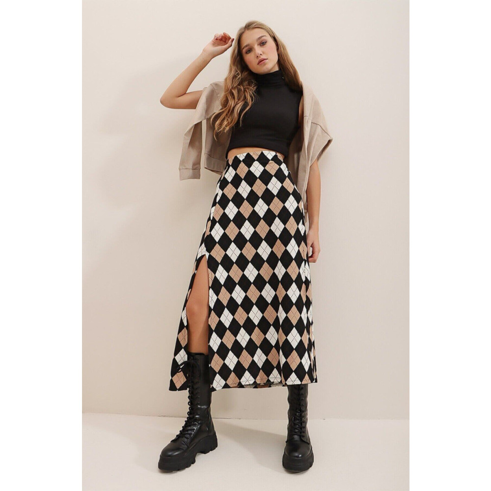 Hera Fashion Kadın Bisküvi Yüksek Bel Yırtmaçlı Yumuşak Dokulu Midi Boy Etek S Beden Etek Fiyatı