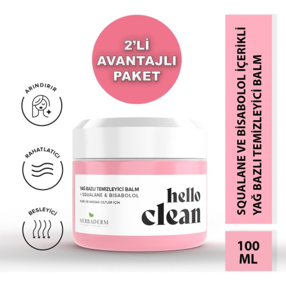 Herbaderm Hello Clean Yağ Bazlı Temizleyici Balm Squalane & Bısabolol Kuru-Hassas Cilt 100 Ml X 2 ADET Makyaj Temizleyicileri Fiyatı