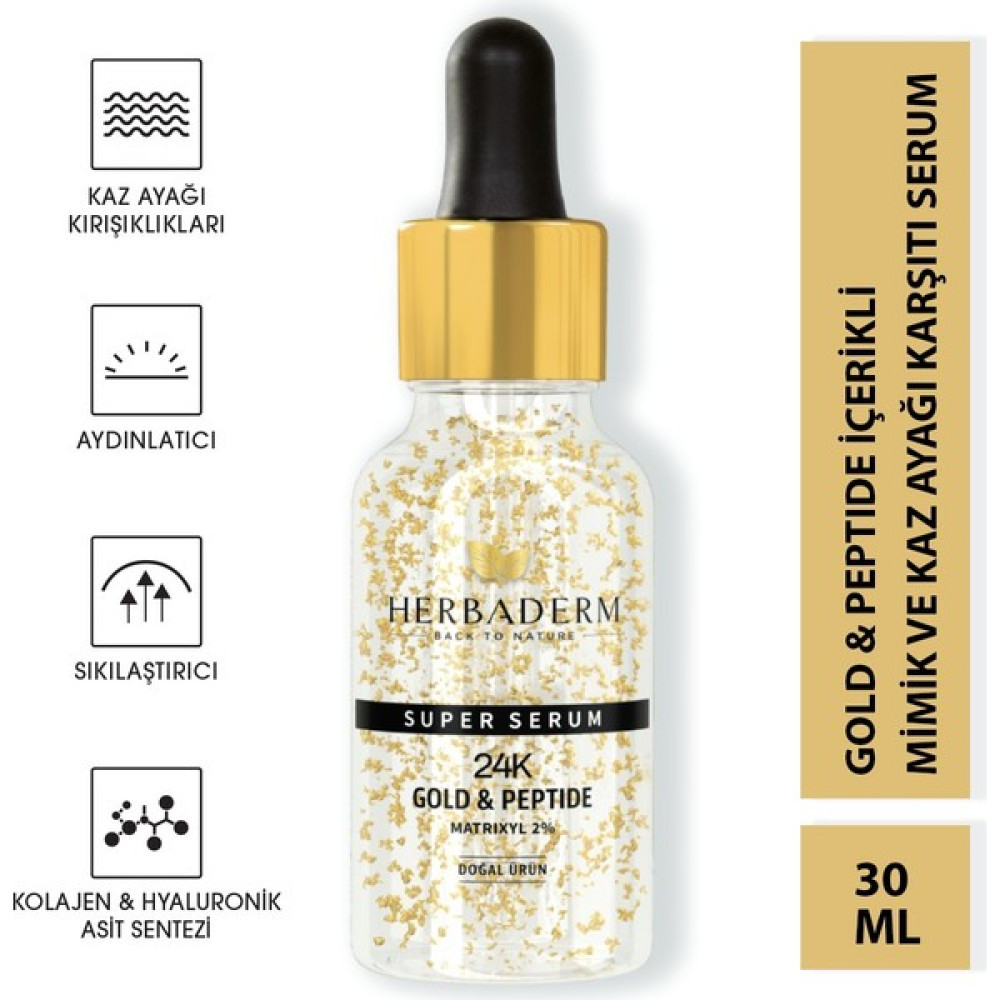Herbaderm Süper Serum (24K Gold&peptide Matrixyl %2) Mimik ve Kaz Ayağı Karşıtı 30 ml Anti-Aging / Yaşlanma Karşıtı Fiyatı