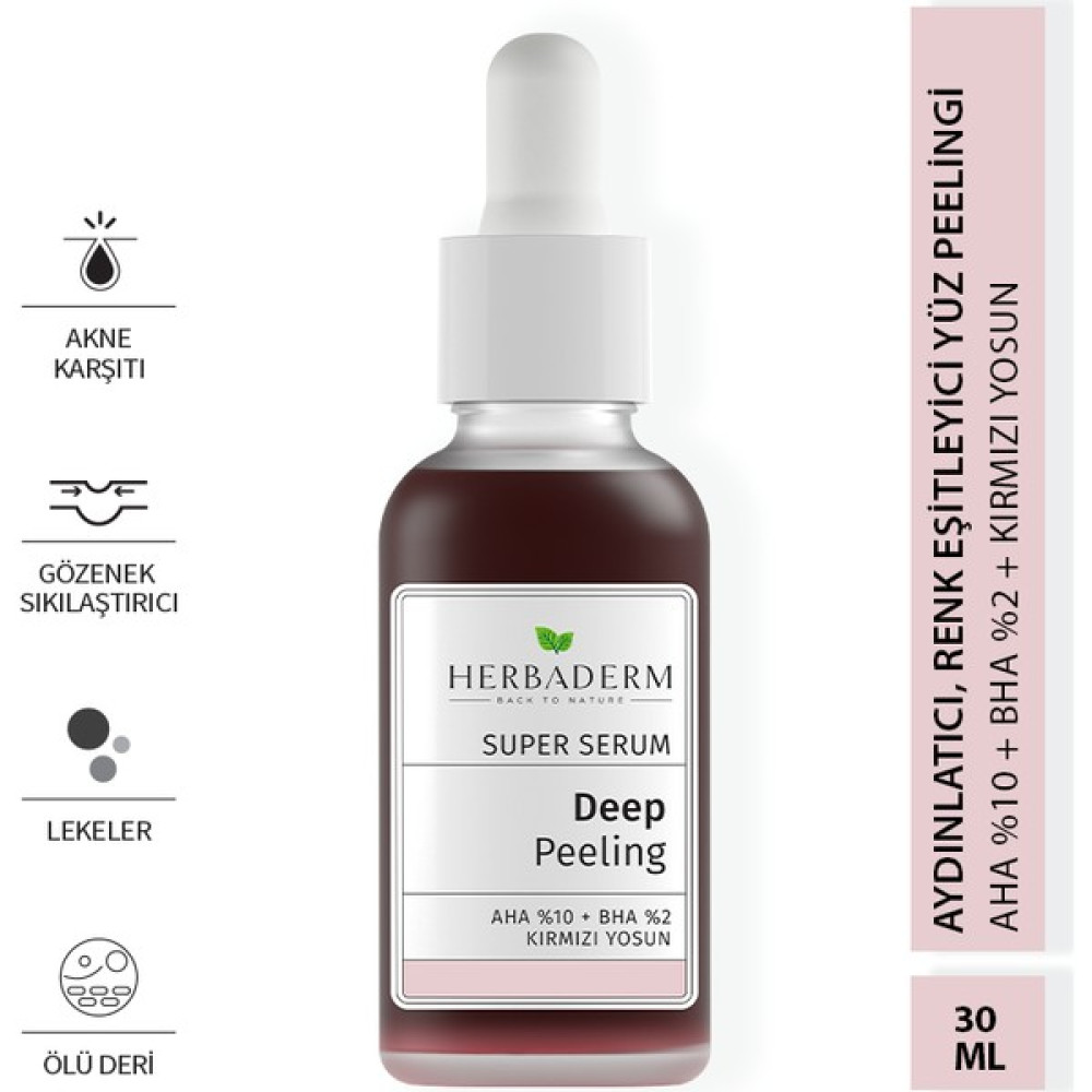 Herbaderm Süper Serum Aydınlatıcı, Renk Eşitleyici Kırmızı Peeling Aha %10 + Bha %2 + Kırmızı Yosun %91 Doğal İçerik 30 Ml Anti-Aging / Yaşlanma Karşıtı Fiyatı
