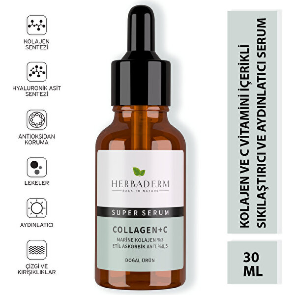 Herbaderm Süper Serum (Collagen+ C Marine Kolajen %3+ 3-O-Etil Askorbik Asit % 0,5) Sıkılaştırıcı ve Aydınlatıcı 30 Ml Nemlendiriciler Fiyatı