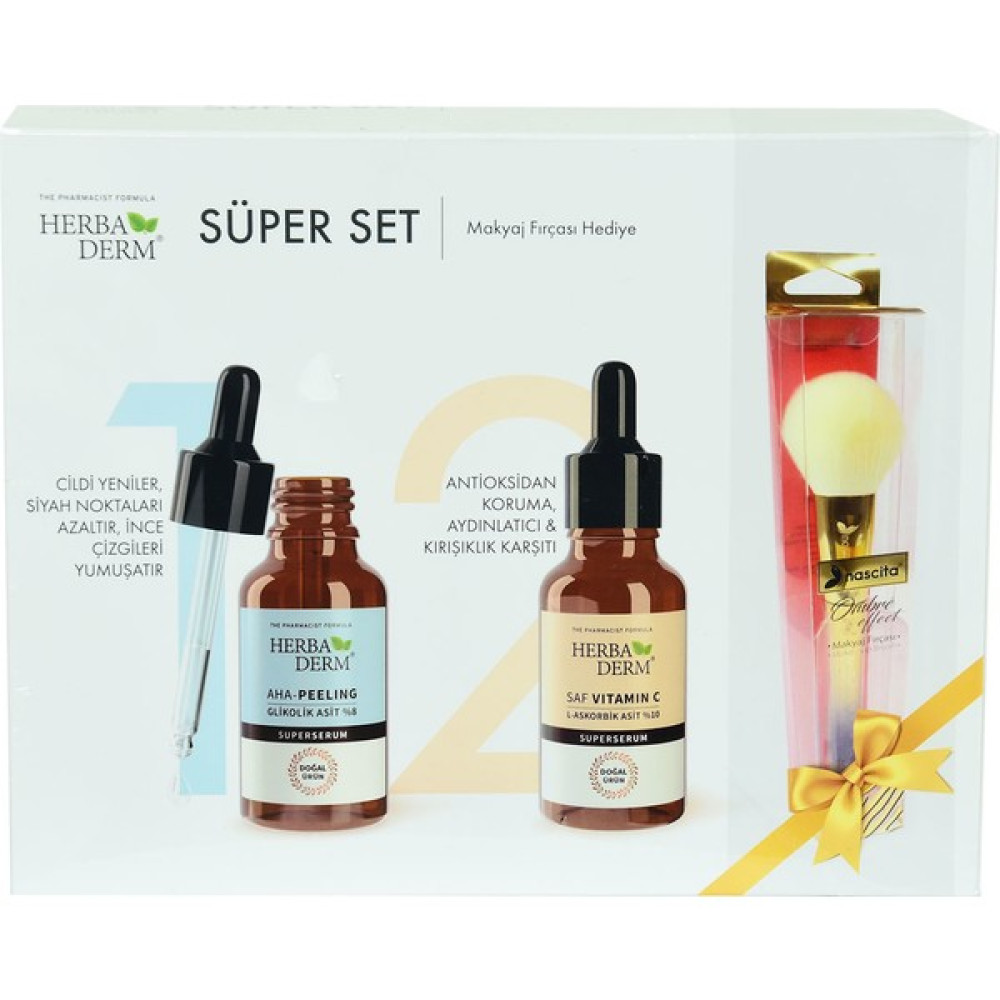 Herbaderm Süper Set Superserum Aha-Peeling 30 Ml + Saf Vitamin C 30 Ml + Makyaj Fırçası Anti-Aging / Yaşlanma Karşıtı Fiyatı