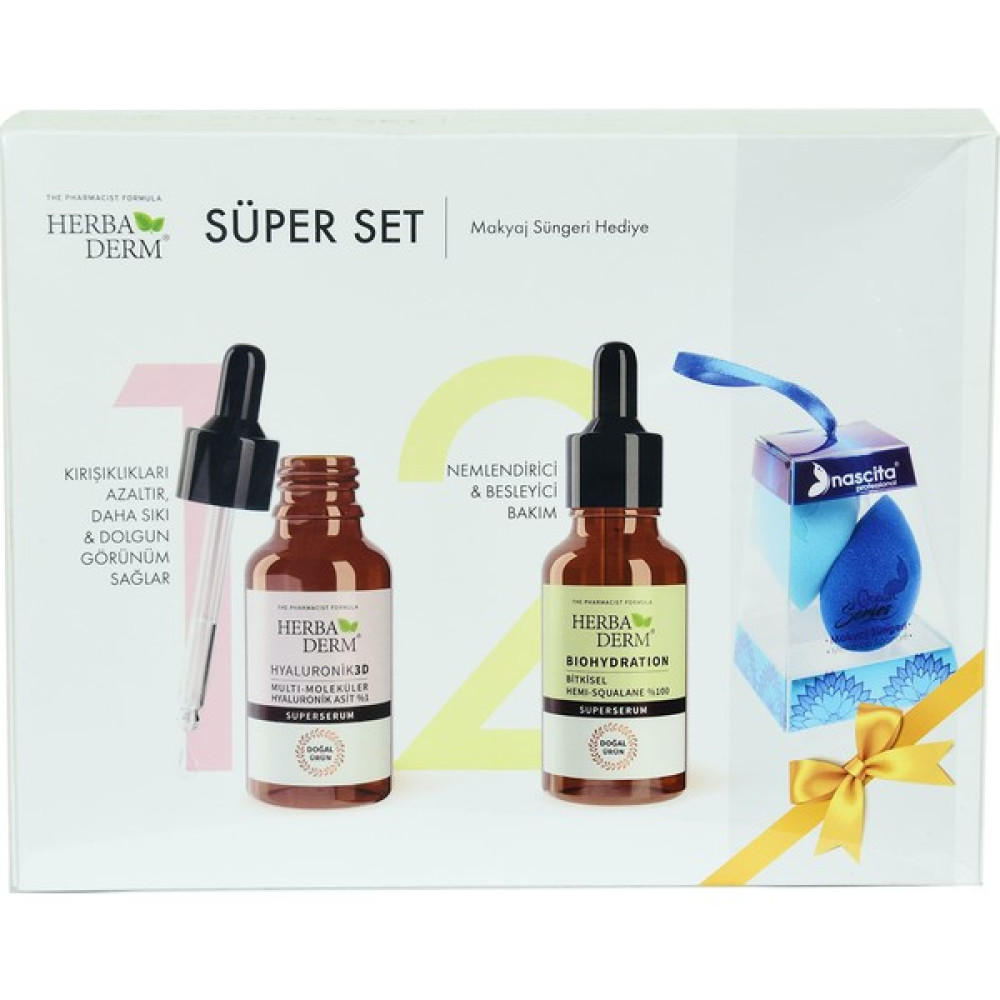 Herbaderm Süper Set Superserum Hyaluronic 3D 30 Ml+Biohydration 30 ml + Hediye Makyaj Süngeri Anti-Aging / Yaşlanma Karşıtı Fiyatı