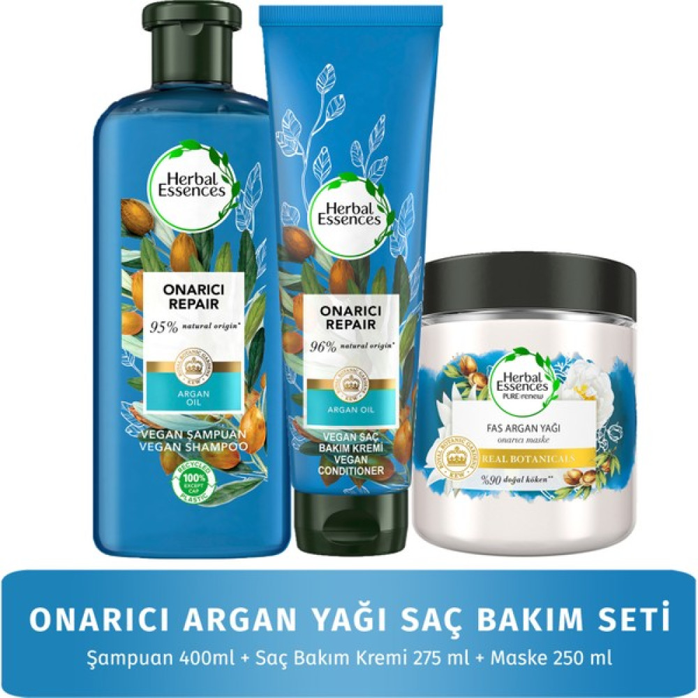 Herbal Essences Vegan Şampuan Onarıcı Argan Yağı 400 ml + Saç Kremi 275 ml + Saç Maskesi 250 ml Şampuan ve Saç Kremi Fiyatı