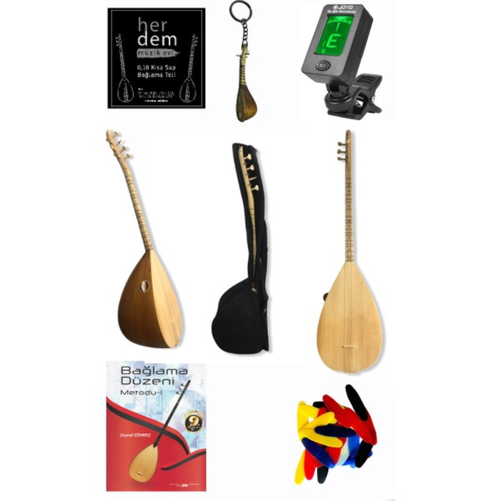 Herdem Müzik Yarı Profesyonel Kısa Sap Dut Bağlama(Kalın Kılıf+Yedek Takım Tel+Tezene+Saz Anahtarlık+Bağlama Metodu+Akort Cihazı) Bağlamalar Fiyatı