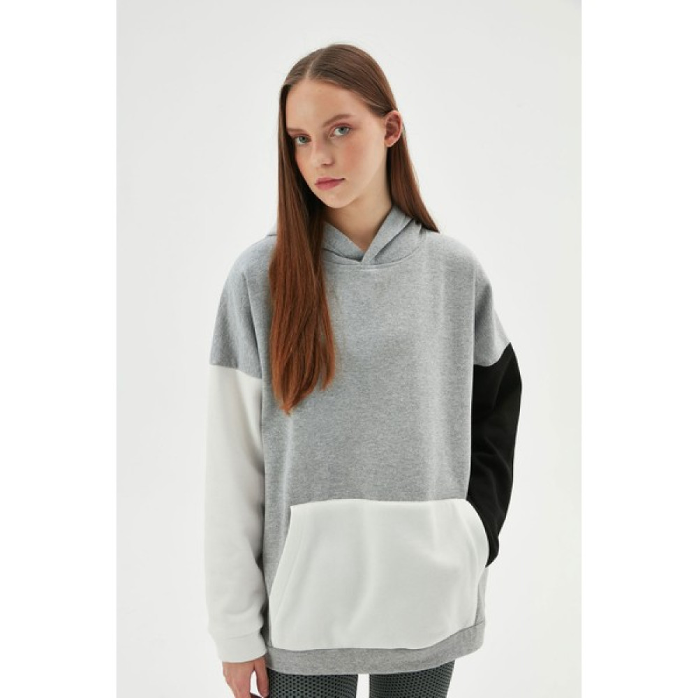 Herita Kadın Gri Melanj Oversize Hoodie Bayan Sweatshirt Fiyatı