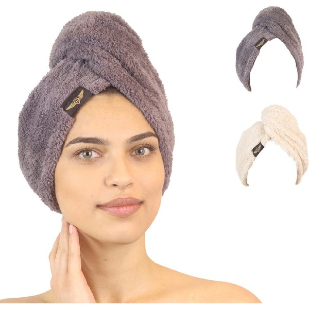 Heriya 2'li Paket Mikrofiber Saç Havlusu – 2 Düğmeli Saç Kurutma Bonesi – Hızlı Kurutma Türbanı - 25 x 65 cm - Gri - Bej Banyo Havlusu Fiyatı