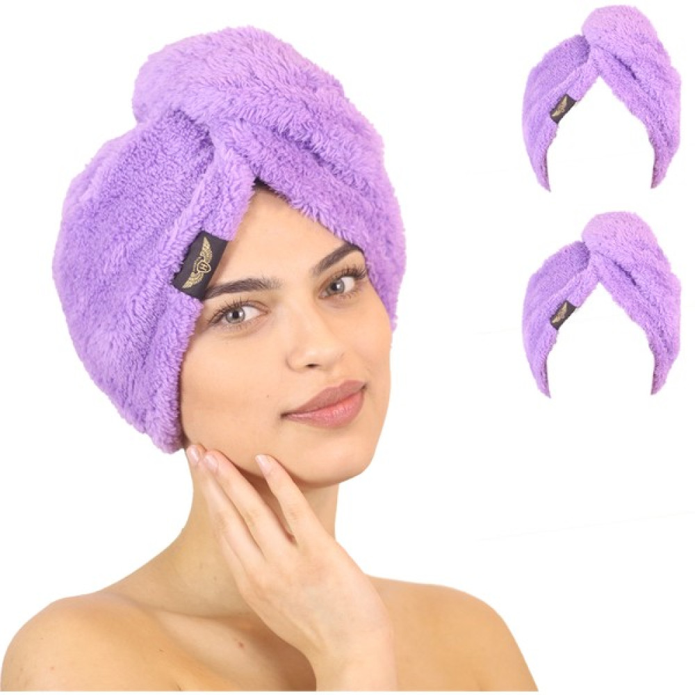Heriya 2'li Paket Mikrofiber Saç Havlusu – 2 Düğmeli Saç Kurutma Bonesi – Hızlı Kurutma Türbanı - 25 x 65 cm - Lila - Lila Banyo Havlusu Fiyatı