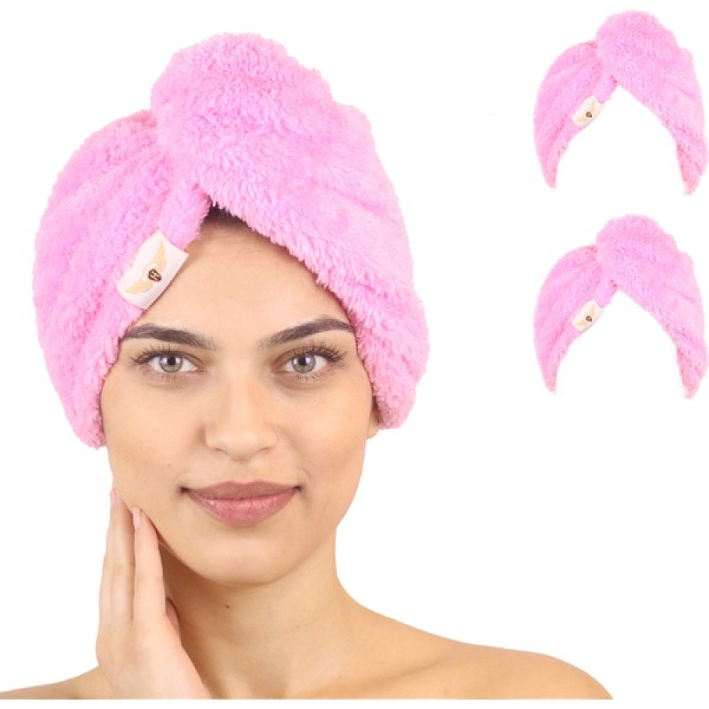 Heriya 2'li Paket Mikrofiber Saç Havlusu – 2 Düğmeli Saç Kurutma Bonesi – Hızlı Kurutma Türbanı - 25 x 65 cm - Pembe - Pembe Banyo Havlusu Fiyatı