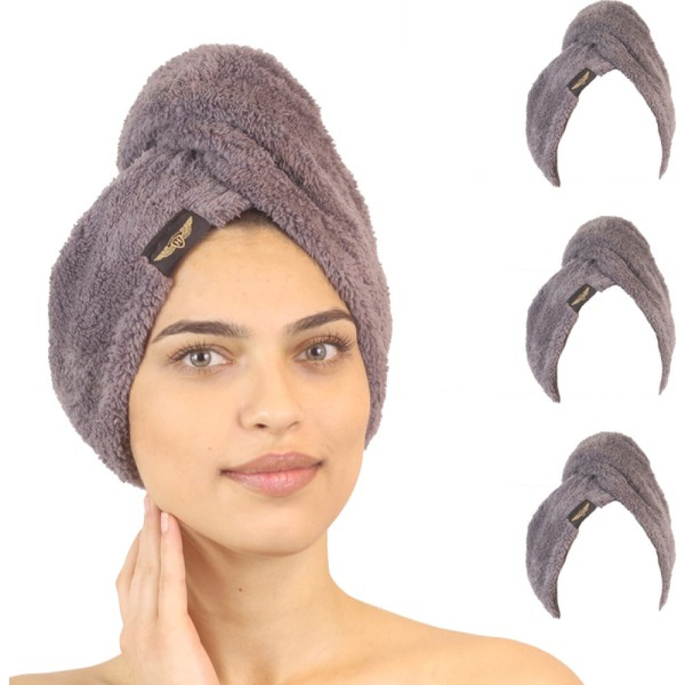 Heriya 3'lü Paket Mikrofiber Saç Havlusu – 2 Düğmeli Saç Kurutma Bonesi – Hızlı Kurutma Türbanı - 25 x 65 cm - Gri - Gri - Gri Banyo Havlusu Fiyatı