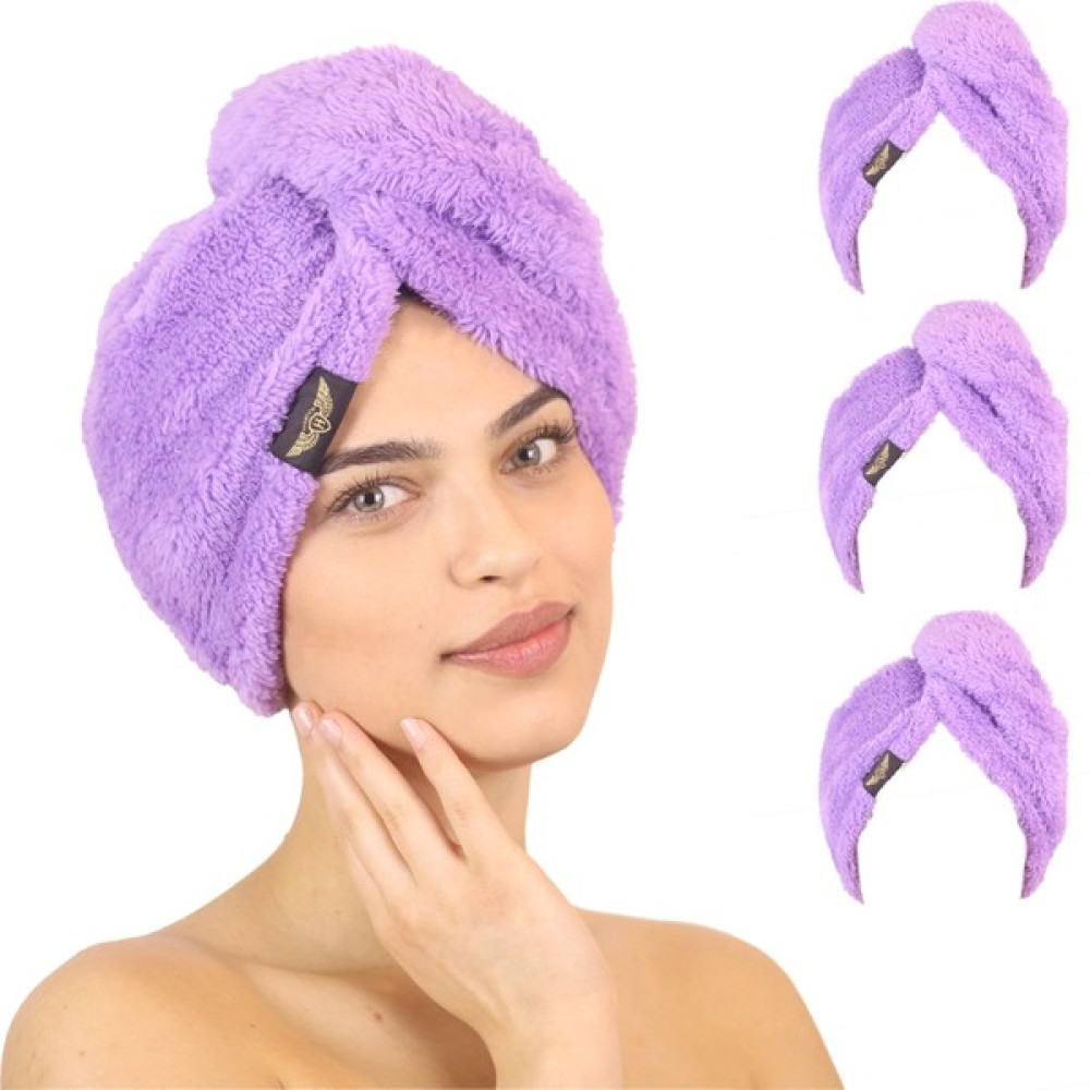 Heriya 3'lü Paket Mikrofiber Saç Havlusu – 2 Düğmeli Saç Kurutma Bonesi – Hızlı Kurutma Türbanı - 25 x 65 cm - Lila - Lila - Lila Banyo Havlusu Fiyatı
