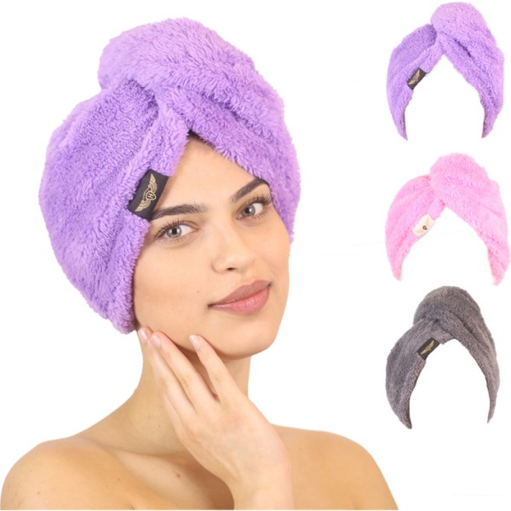 Heriya 3'lü Paket Mikrofiber Saç Havlusu – 2 Düğmeli Saç Kurutma Bonesi – Hızlı Kurutma Türbanı - 25 x 65 cm - Lila - Pembe - Gri Banyo Havlusu Fiyatı