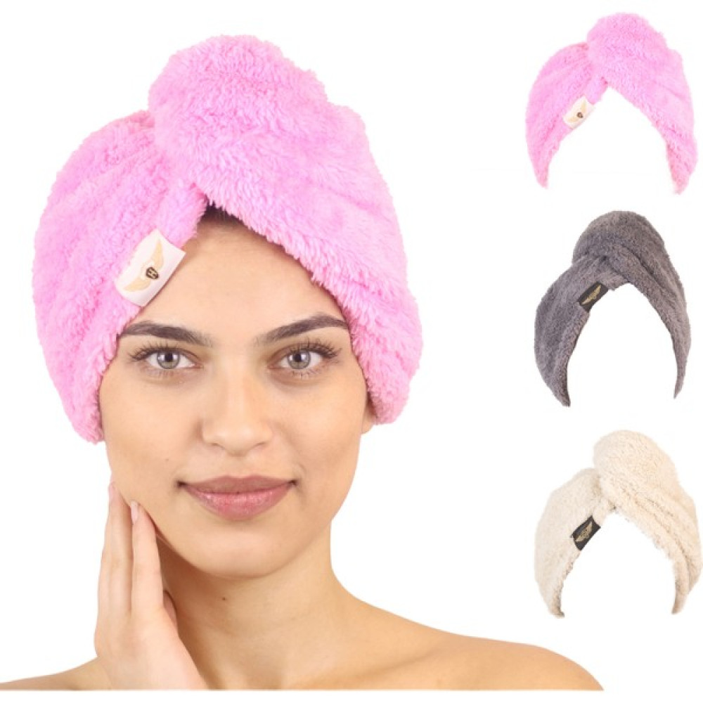 Heriya 3'lü Paket Mikrofiber Saç Havlusu – 2 Düğmeli Saç Kurutma Bonesi – Hızlı Kurutma Türbanı - 25 x 65 cm - Pembe - Gri - Bej Banyo Havlusu Fiyatı