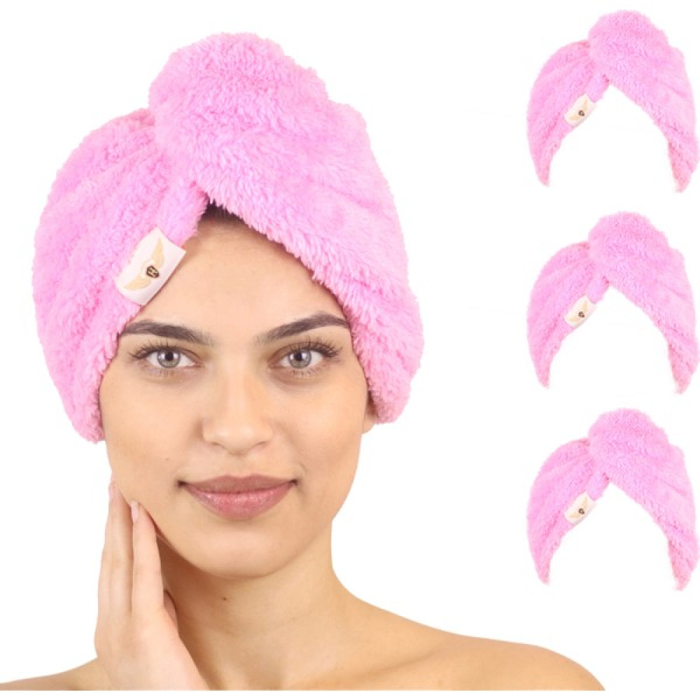 Heriya 3'lü Paket Mikrofiber Saç Havlusu – 2 Düğmeli Saç Kurutma Bonesi – Hızlı Kurutma Türbanı - 25 x 65 cm - Pembe - Pembe - Pembe Banyo Havlusu Fiyatı