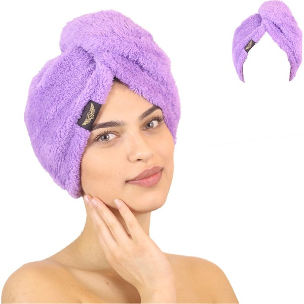 Heriya Tekli Paket Mikrofiber Saç Havlusu – 2 Düğmeli Saç Kurutma Bonesi – Hızlı Kurutma Türbanı - 25 x 65 cm - Lila Banyo Havlusu Fiyatı
