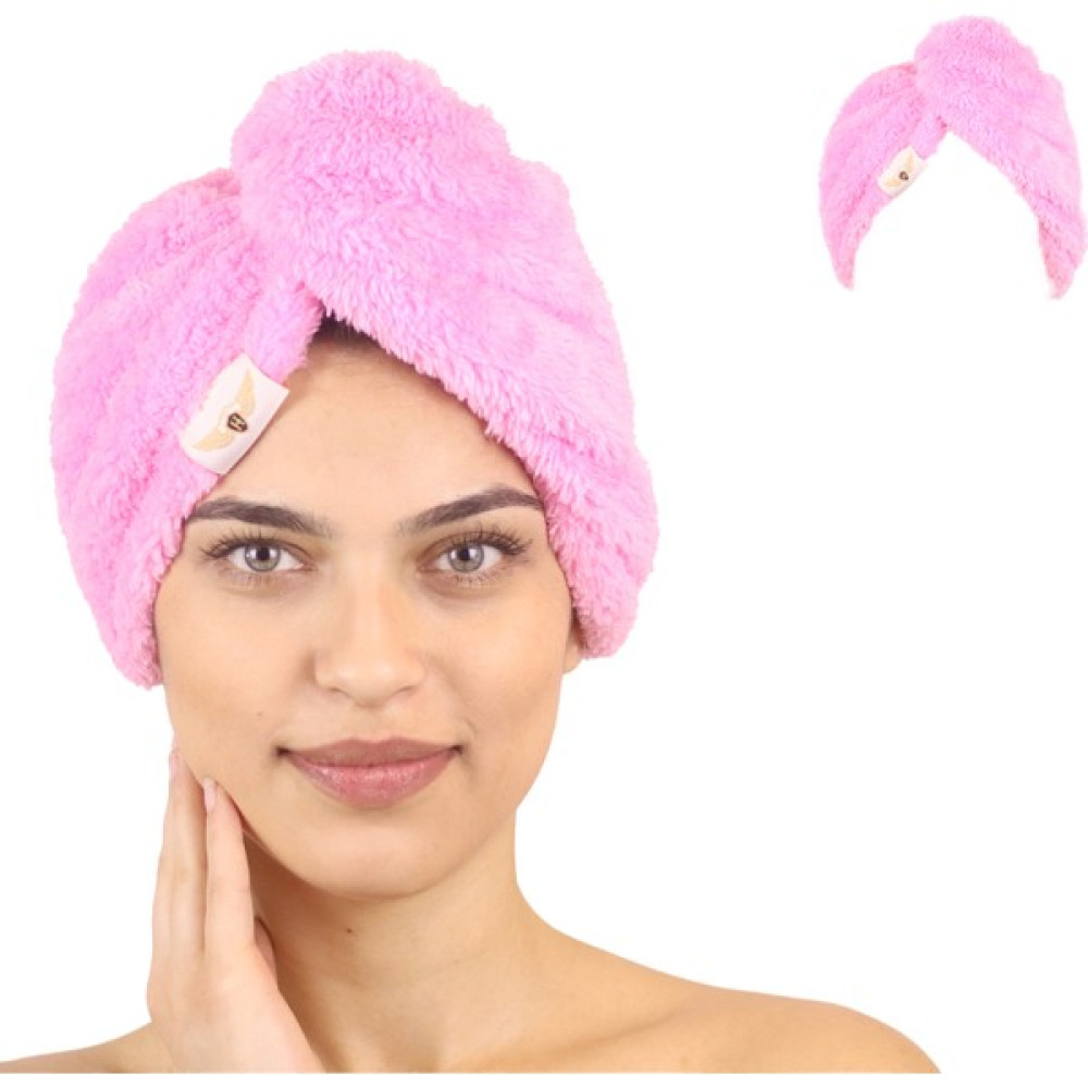 Heriya Tekli Paket Mikrofiber Saç Havlusu – 2 Düğmeli Saç Kurutma Bonesi – Hızlı Kurutma Türbanı - 25 x 65 cm - Pembe Banyo Havlusu Fiyatı