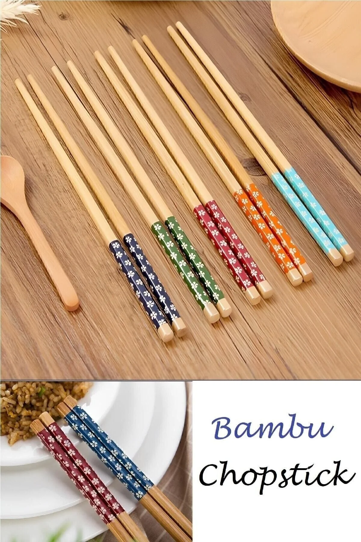 Hermoni Bambu Chopstick 5 Li Desenli Yıkanabilir Çin Çubuk Suşi Ramen Noodle Yemek Çubuğu" Çatal / Kaşık / Bıçak Takımları Fiyatı