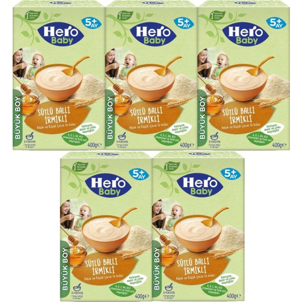 Hero Baby 400 gr Sütlü Ballı İrmikli 5'li Set Kaşık Maması Bebek Mamaları Fiyatı
